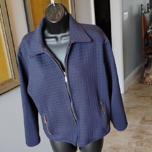 Jennifer Moore Petites Knit Jacket Navy Blue Size Medium Zip Front 2 Pockets